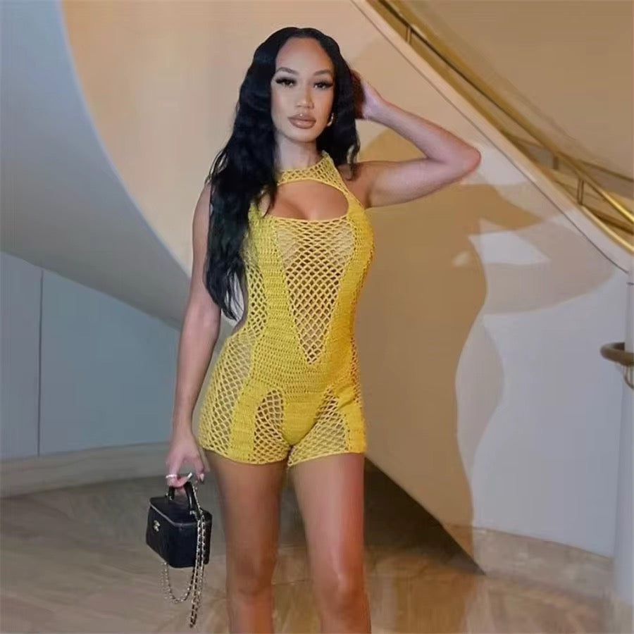 “Sunkissed” Crochet Romper in Yellow