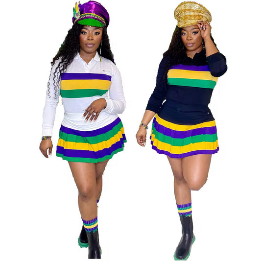 Mardi Gras Striped Skirt Set