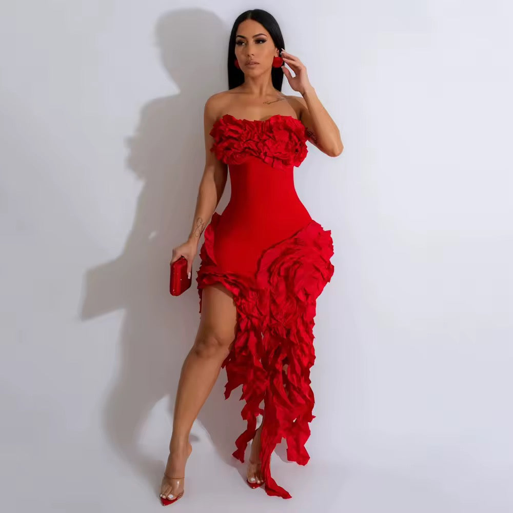 “Rosè” Ruffle Dress in Red